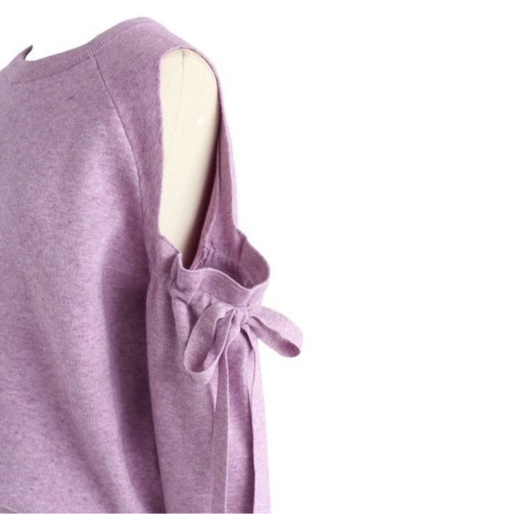 Barbiecore Tie Bow Cold Shoulder Sweater Size Small in Pink - Picture 3 of 13